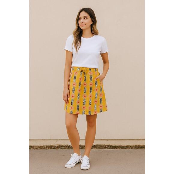 Sunhee Moon Dresses & Skirts - Sunhee Moon Yellow Floral Cotton Skirt with Tie Front | Size 3 | Made in USA